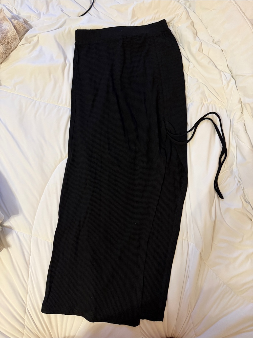 Pink Lily Black Ribbed Maxi Skirt with Tie